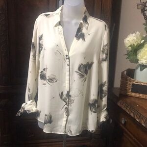 Express Cream and Black Floral Blouse with details on the sleeve